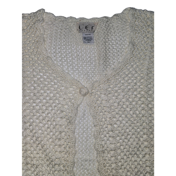 Women's LEF Crochet Cardigan Sweater 1XL White Ivory Long Sleeve - Picture 3 of 7